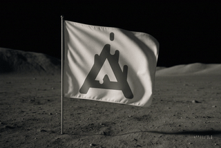 Imagem criada por IA com uma bandeira da Aliens Design no espaço.